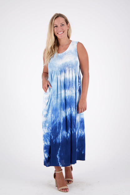 Resort Breeze Sleeveless Tie-Dye Smocked Dress 522193-EL