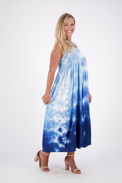 Resort Breeze Sleeveless Tie-Dye Smocked Dress 522193-EL