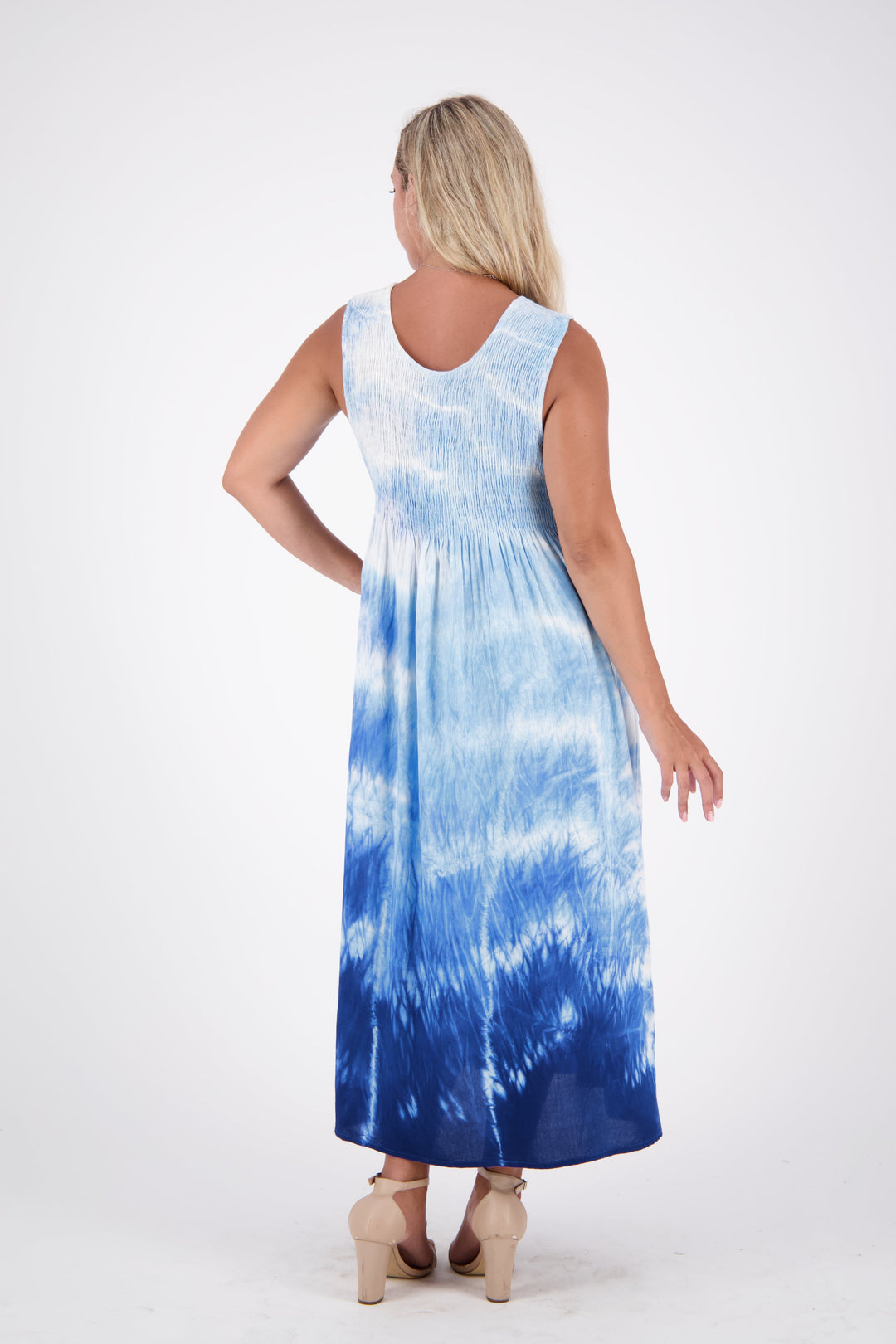 Resort Breeze Sleeveless Tie-Dye Smocked Dress 522193-EL