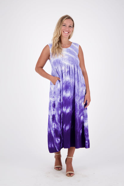 Resort Breeze Sleeveless Tie-Dye Smocked Dress 522193-EL