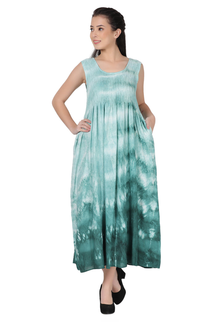 Resort Breeze Sleeveless Tie-Dye Smocked Dress 522193-EL