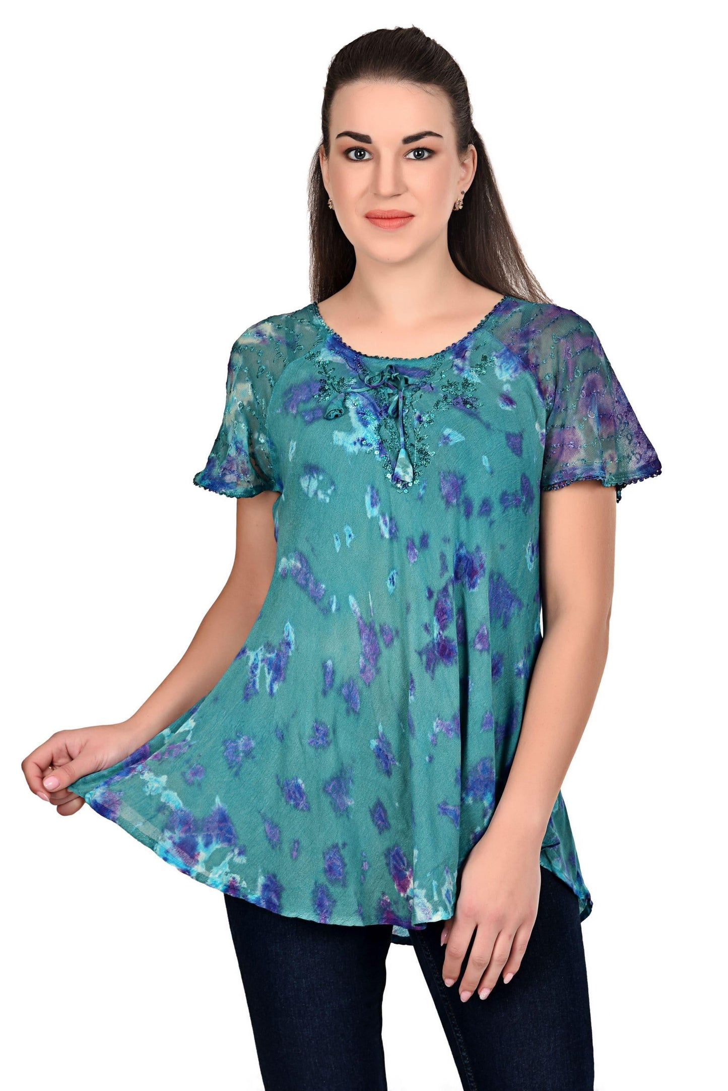 Retro Tie Dye Cap Sleeve Blouse 19205