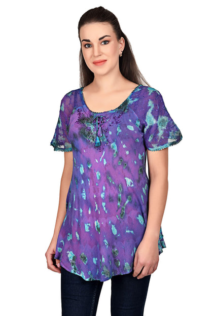 Retro Tie Dye Cap Sleeve Blouse 19205