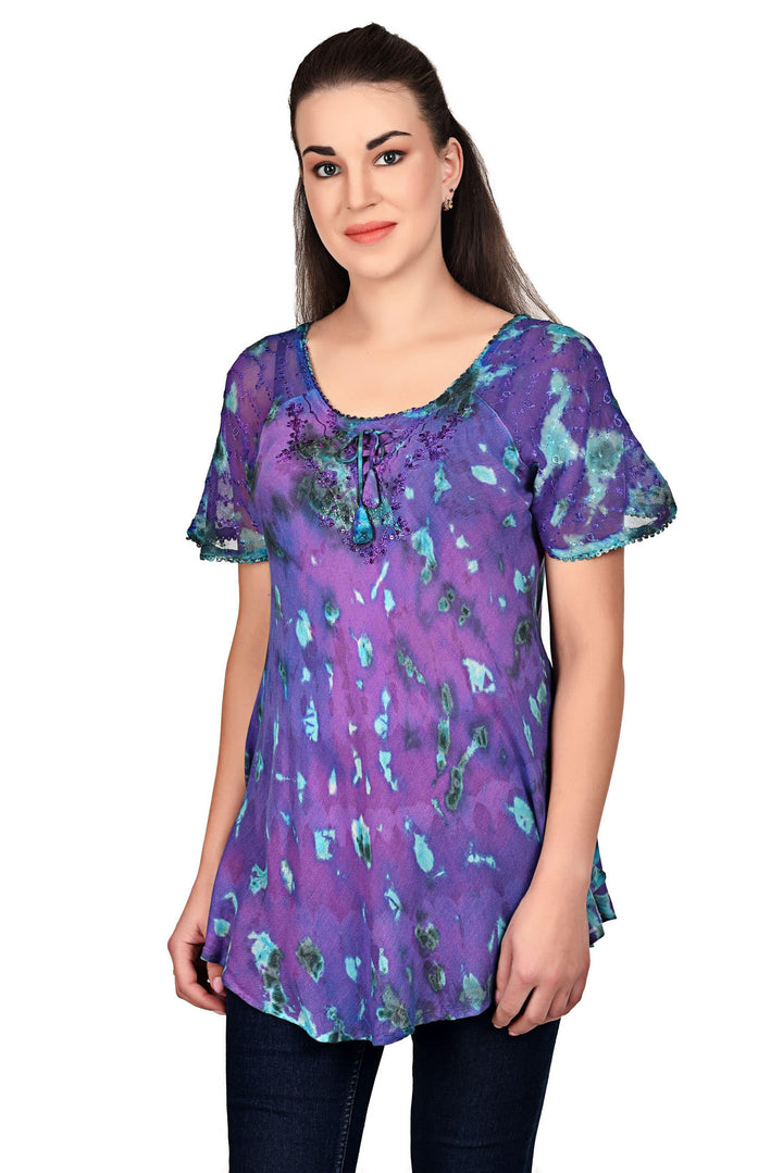 Retro Tie Dye Cap Sleeve Blouse 19205