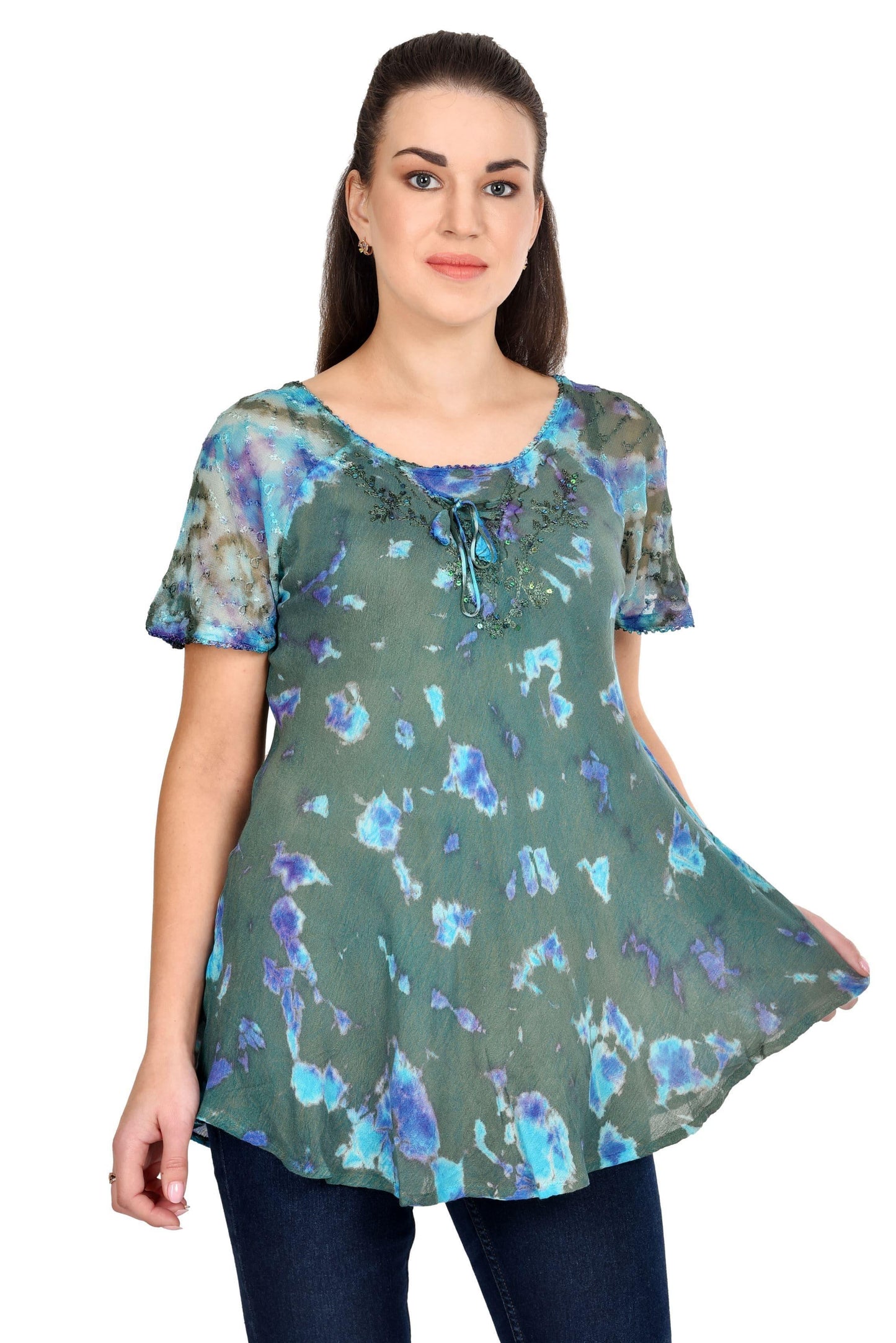 Retro Tie Dye Cap Sleeve Blouse 19205