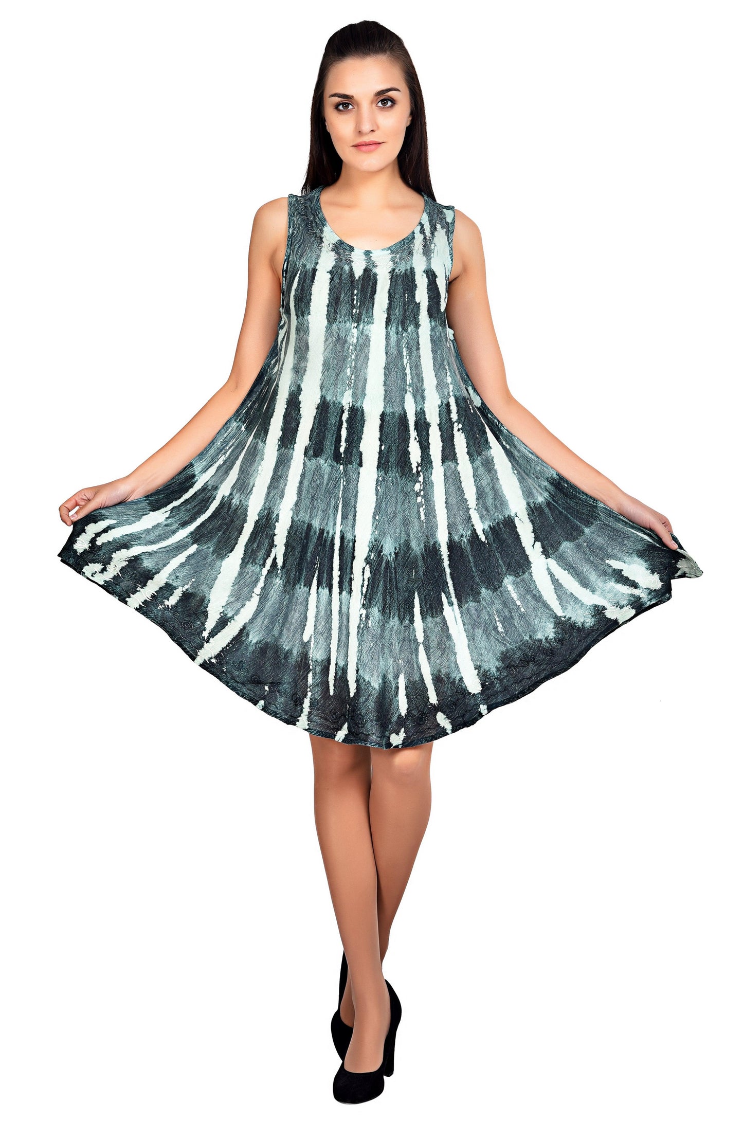 Retro Washed Out Sleeveless Tie-Dye Umbrella Dress 19329