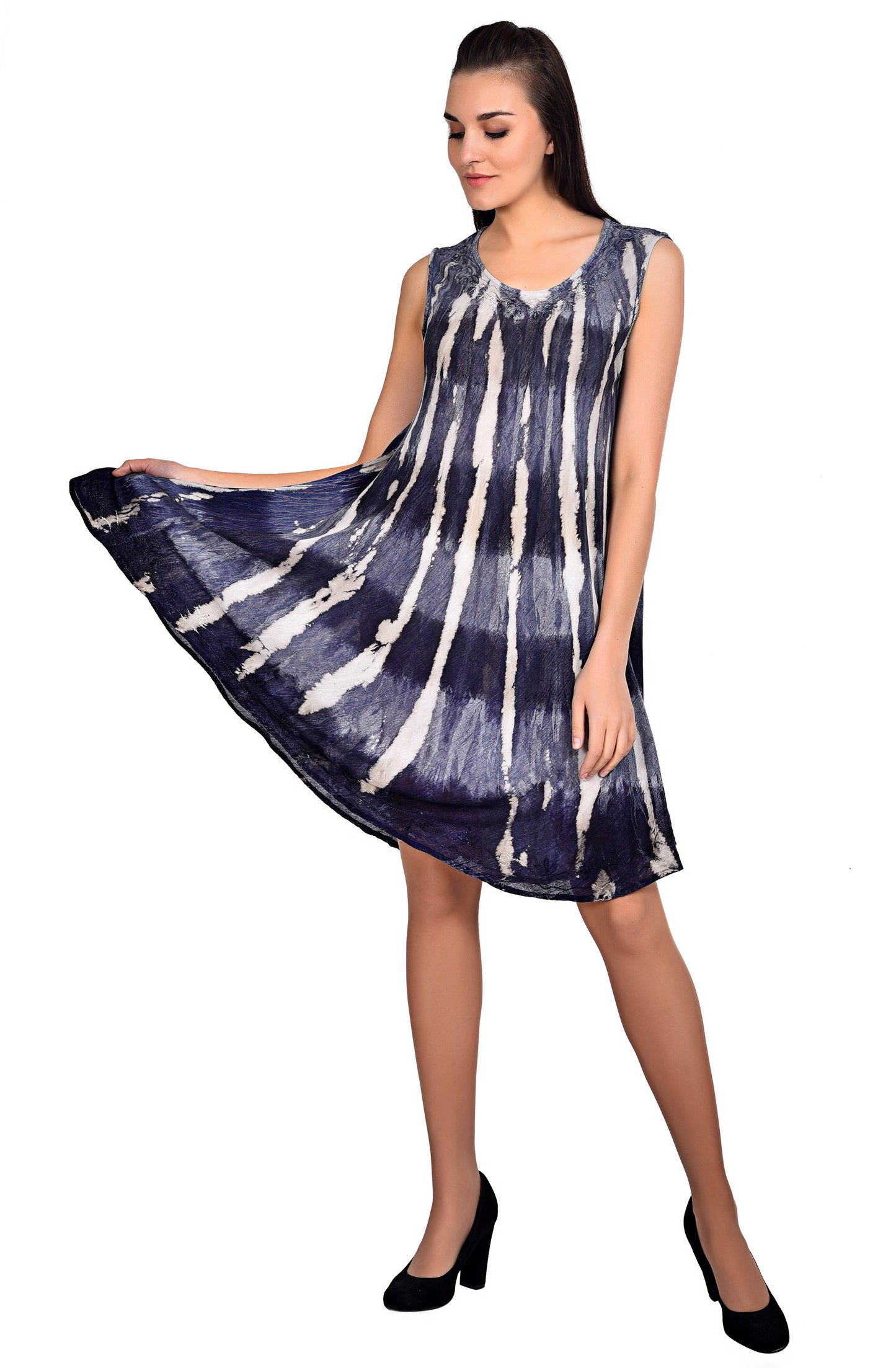 Retro Washed Out Sleeveless Tie-Dye Umbrella Dress 19329