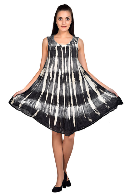 Retro Washed Out Sleeveless Tie-Dye Umbrella Dress 19329