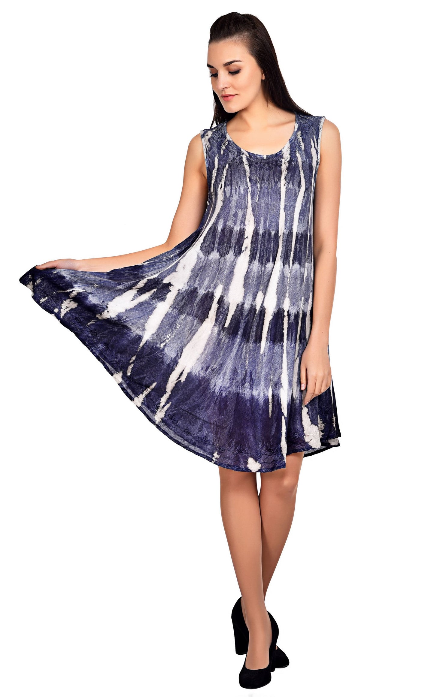 Retro Washed Out Sleeveless Tie-Dye Umbrella Dress 19329