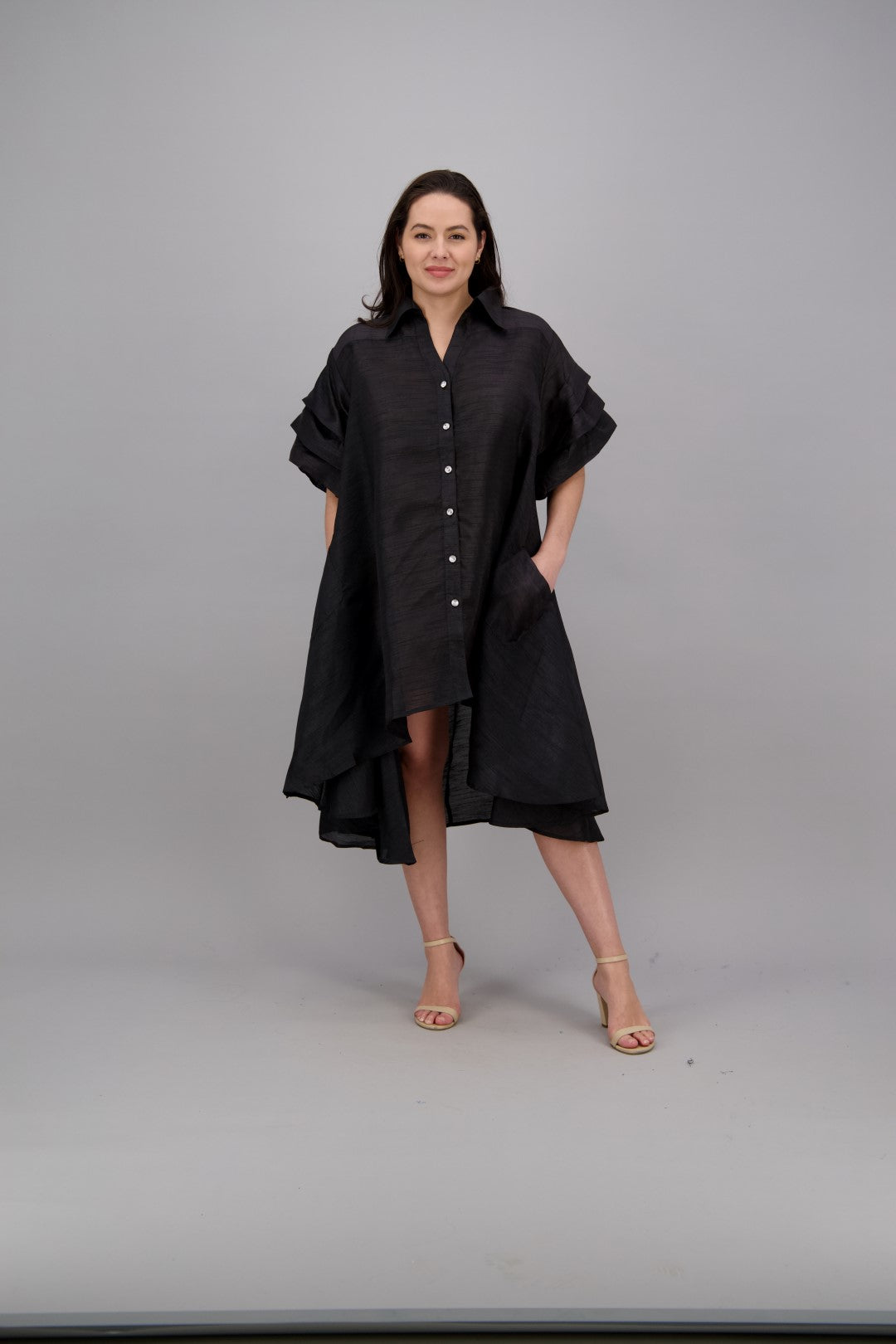 Ruffle Sleeve Button Dress AD25013