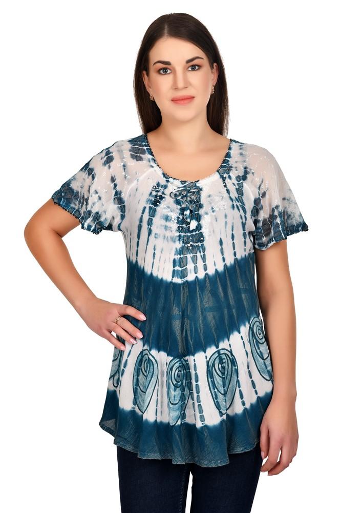 Seashell Print Tie Dye Cap Sleeve Blouse 19202