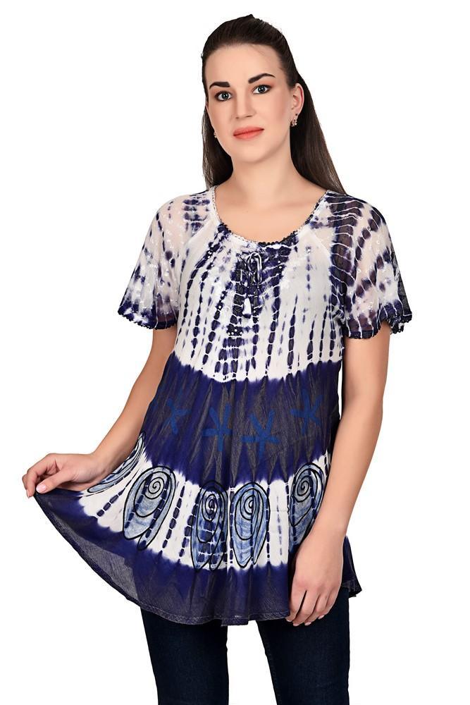 Seashell Print Tie Dye Cap Sleeve Blouse 19202