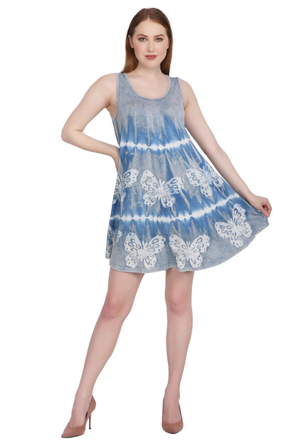 Short Tie Dye Sleeveless Butterfly Print Dress SPD73