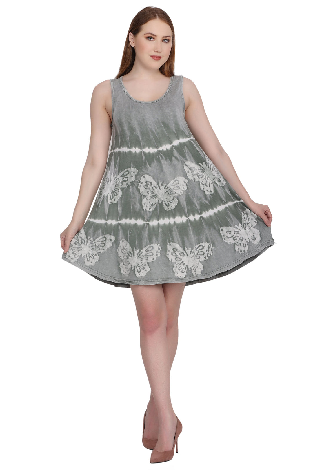 Short Tie Dye Sleeveless Butterfly Print Dress SPD73