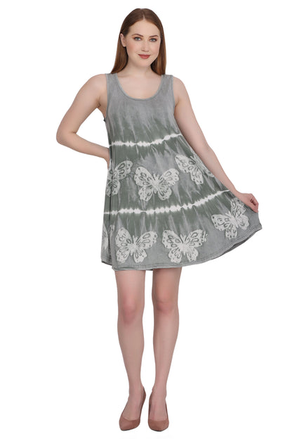 Short Tie Dye Sleeveless Butterfly Print Dress SPD73