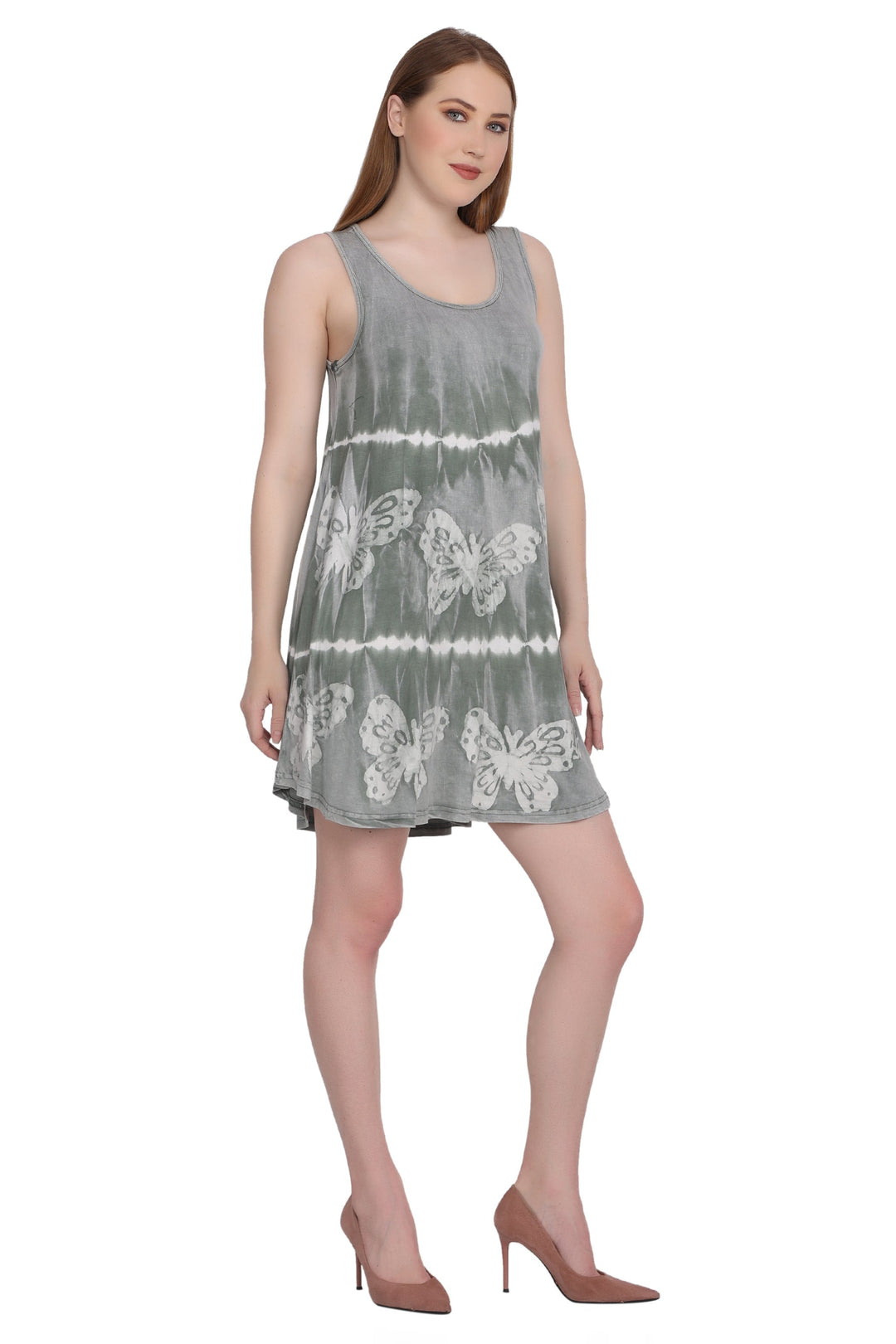 Short Tie Dye Sleeveless Butterfly Print Dress SPD73