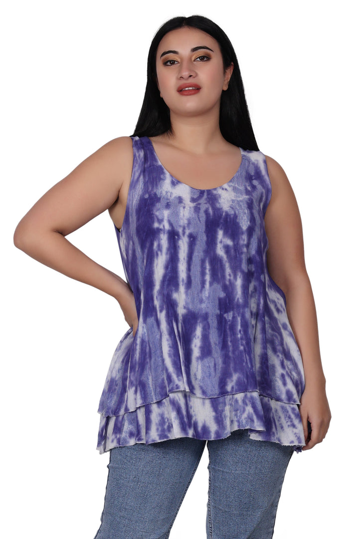 Sleeveless Double Layer Tie Dye Tank Top T3208