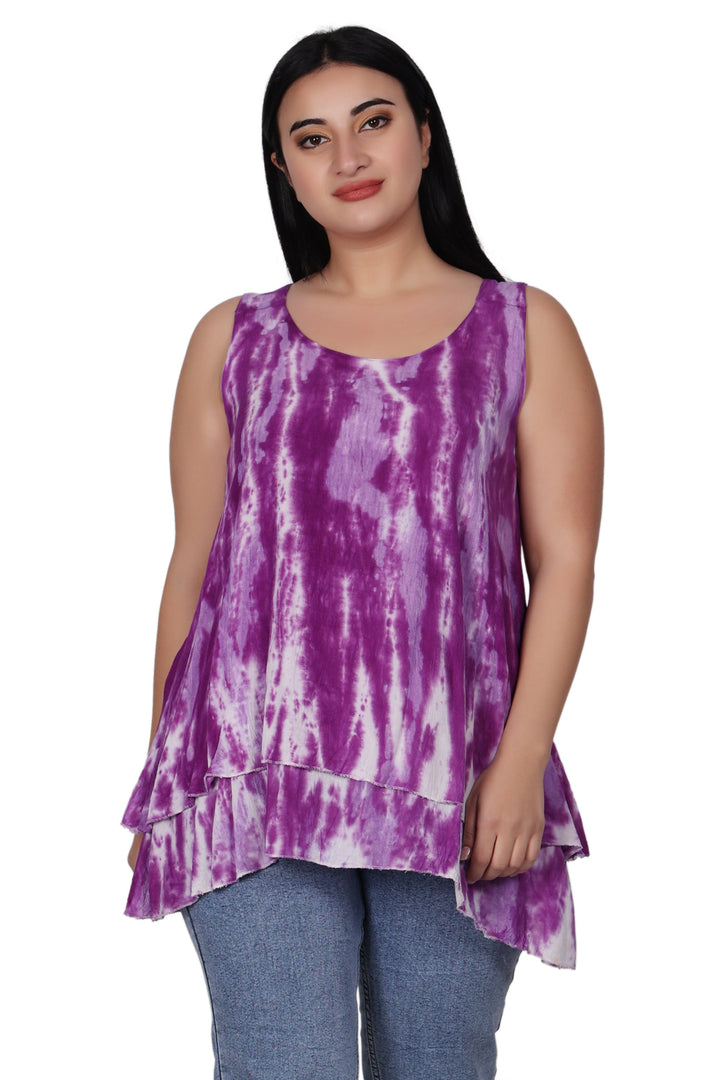 Sleeveless Double Layer Tie Dye Tank Top T3208