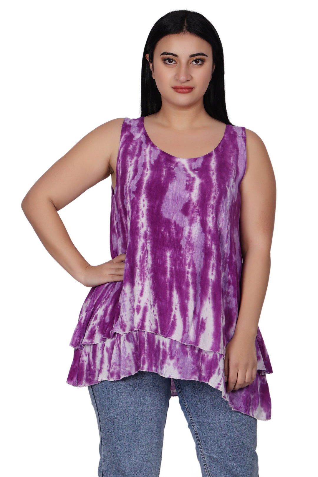 Sleeveless Double Layer Tie Dye Tank Top T3208