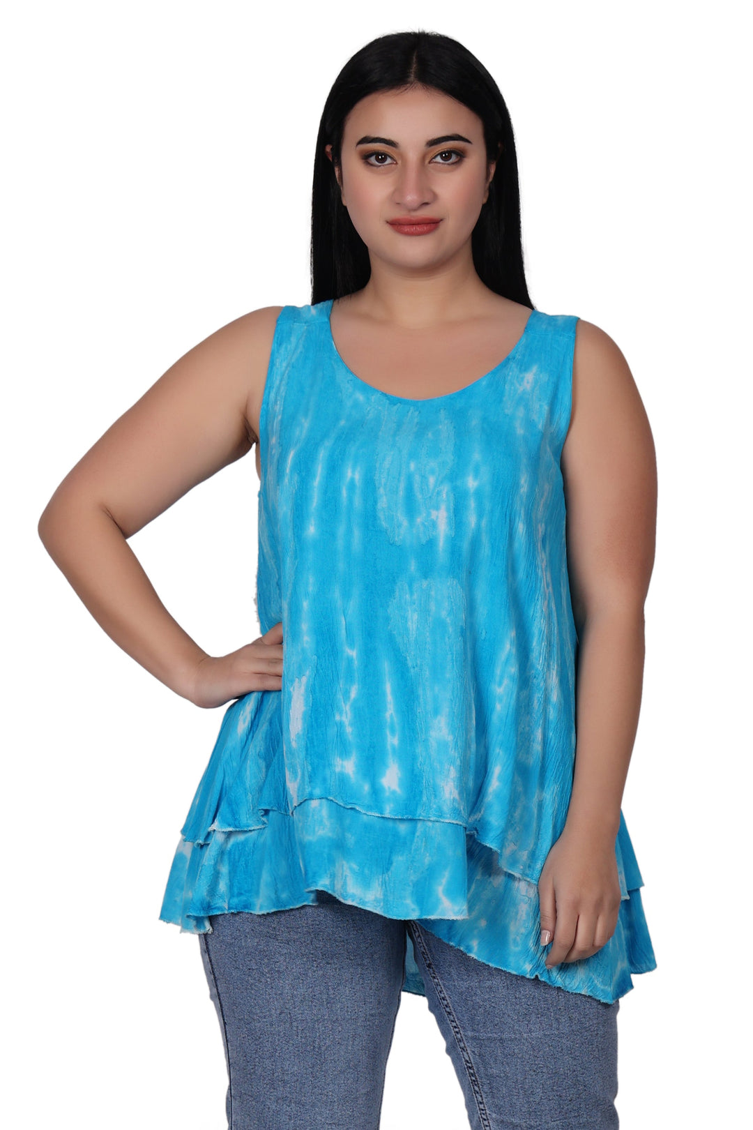 Sleeveless Double Layer Tie Dye Tank Top T3208