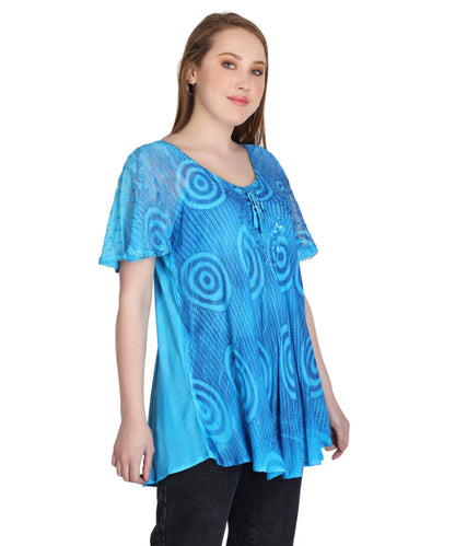 Swirl Tie Dye Cap Sleeve Blouse 302175