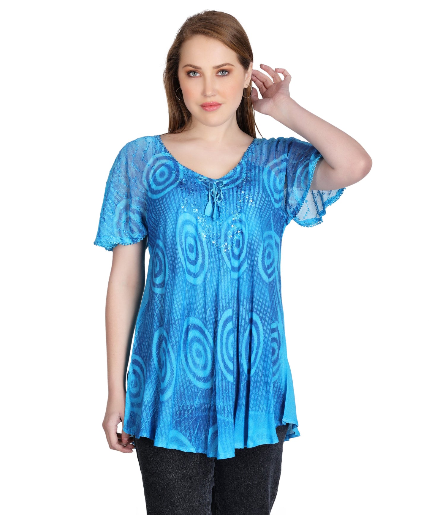 Swirl Tie Dye Cap Sleeve Blouse 302175