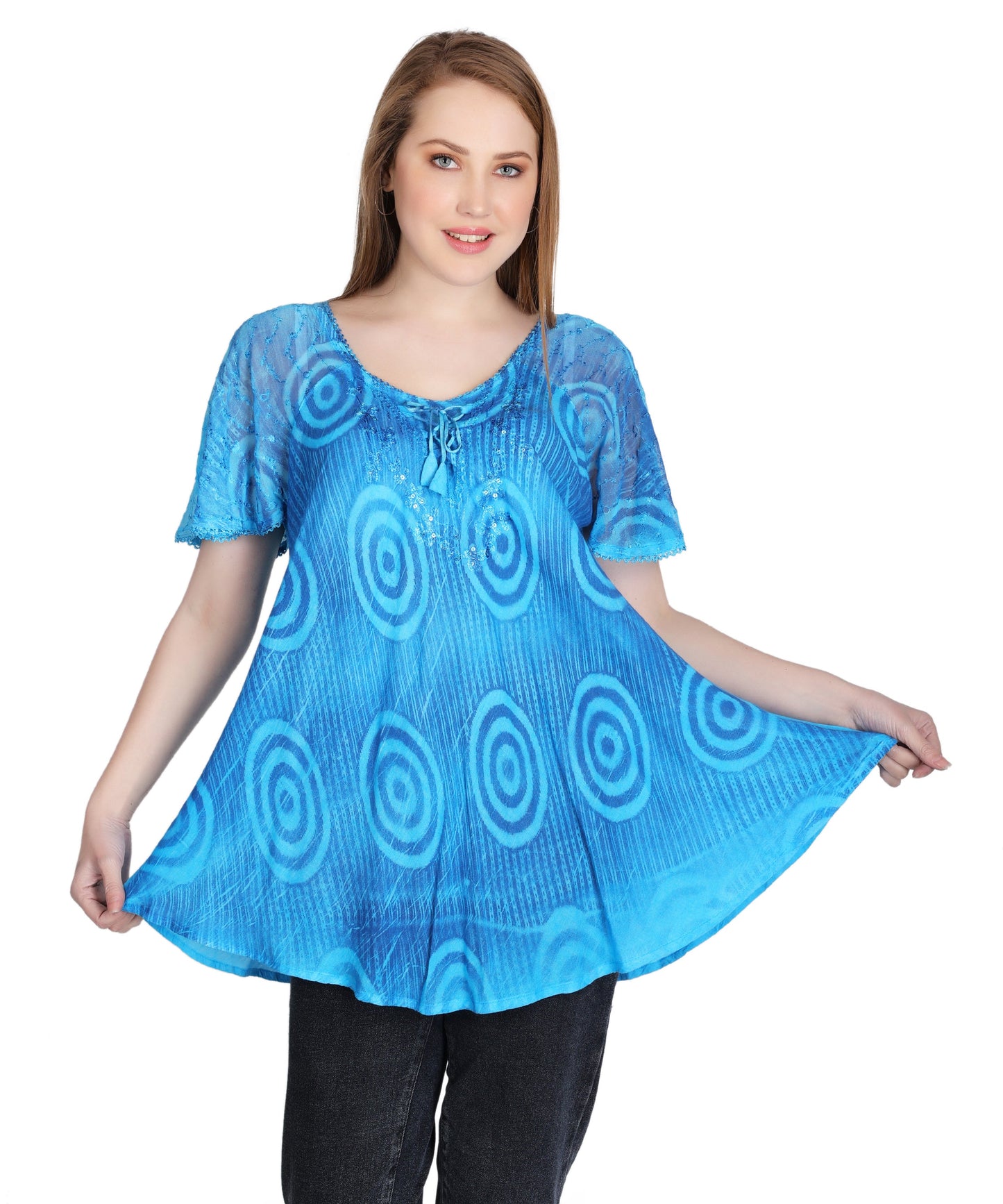 Swirl Tie Dye Cap Sleeve Blouse 302175