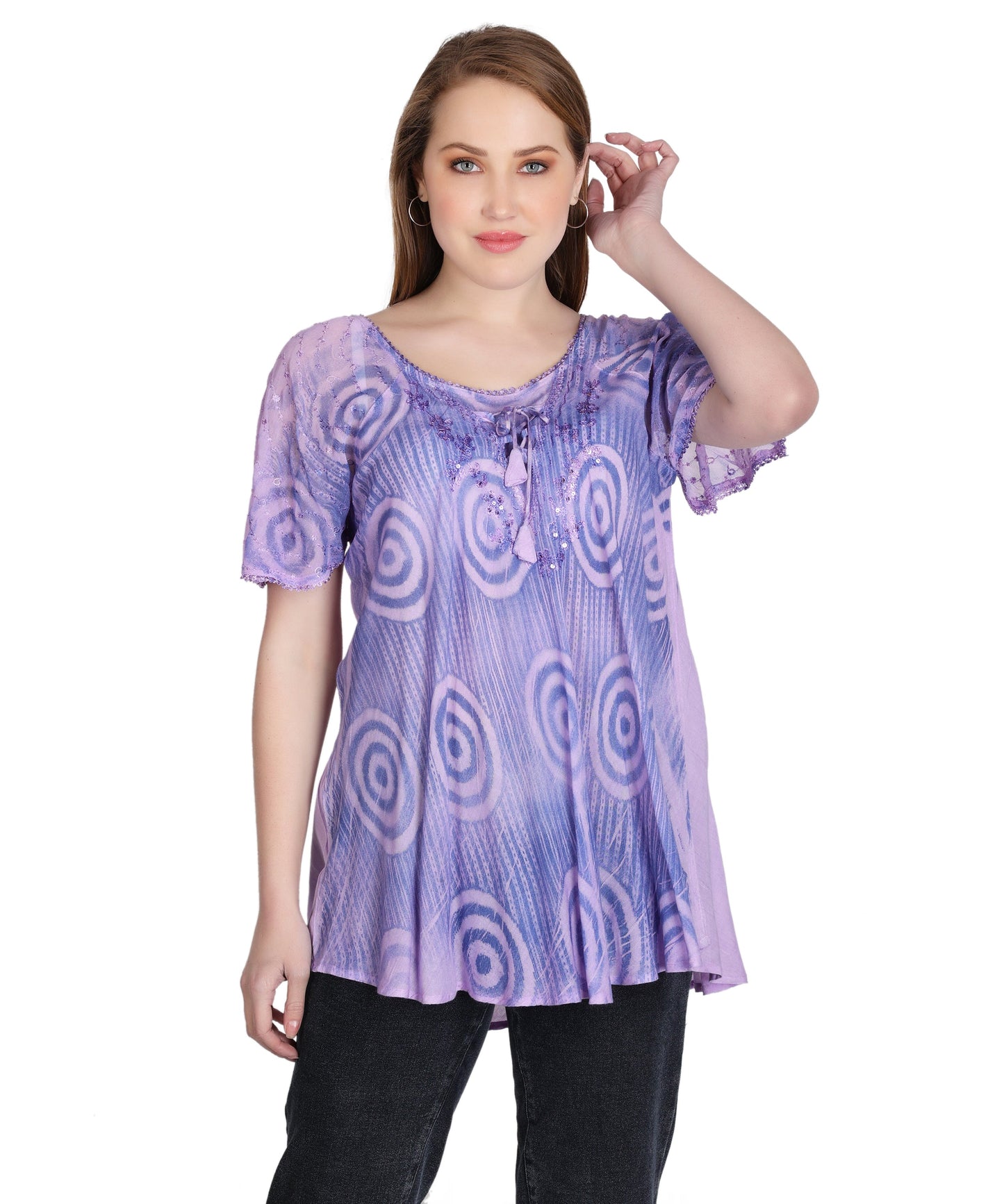 Swirl Tie Dye Cap Sleeve Blouse 302175