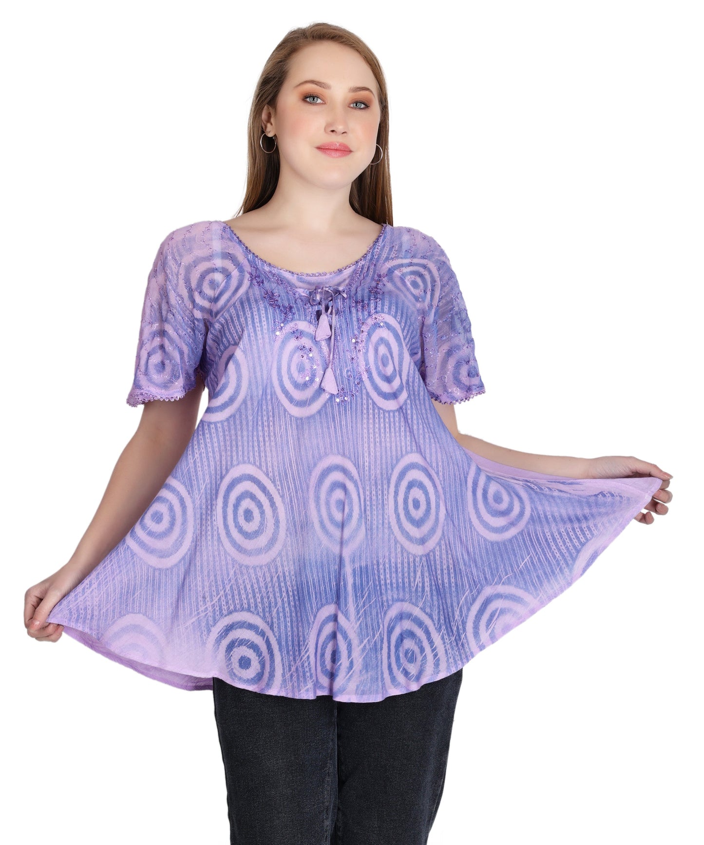 Swirl Tie Dye Cap Sleeve Blouse 302175