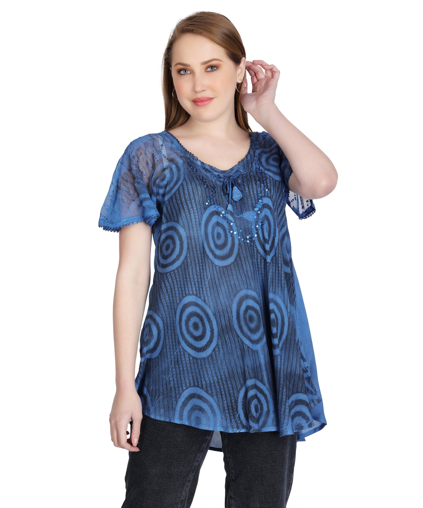 Swirl Tie Dye Cap Sleeve Blouse 302175