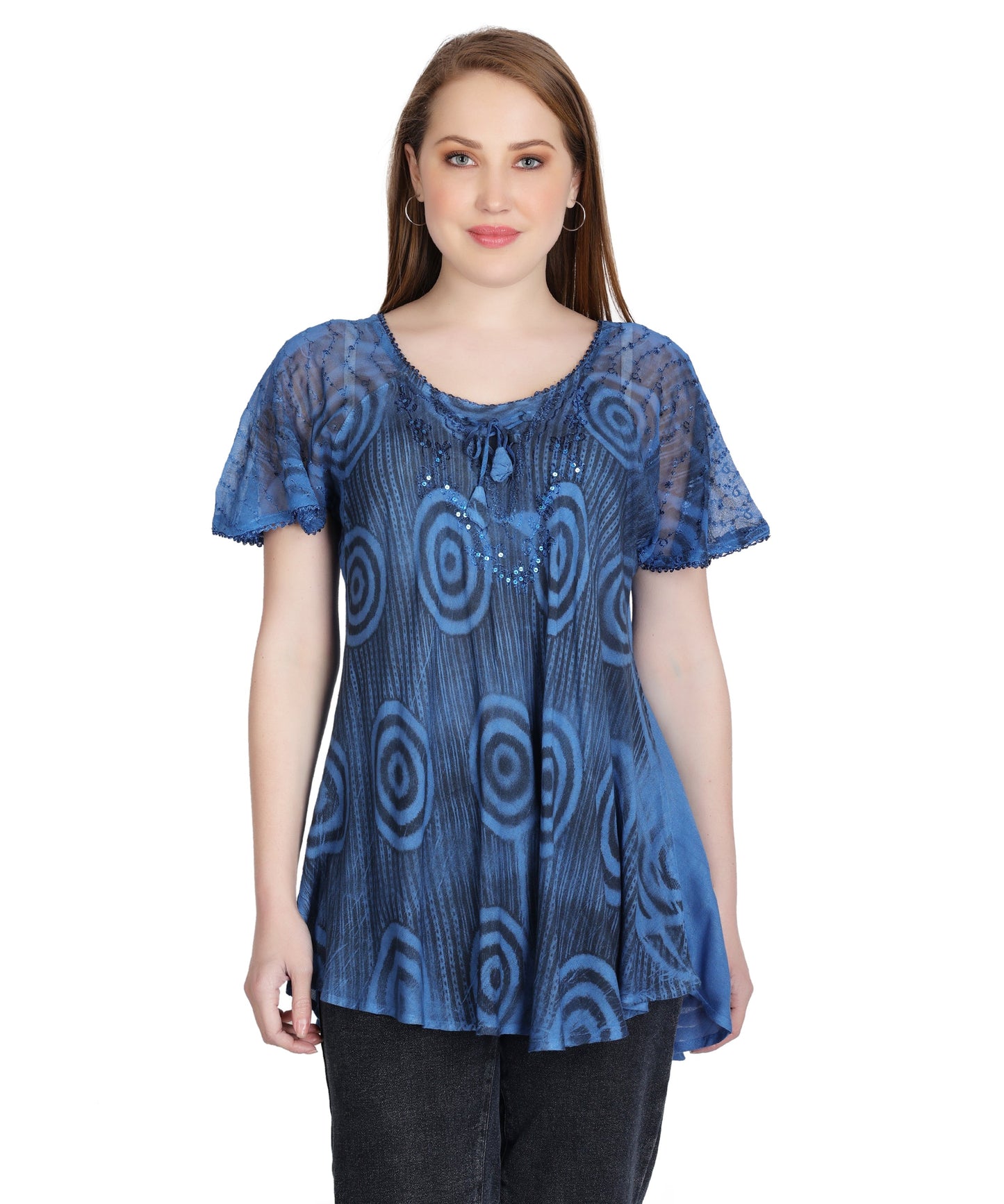 Swirl Tie Dye Cap Sleeve Blouse 302175