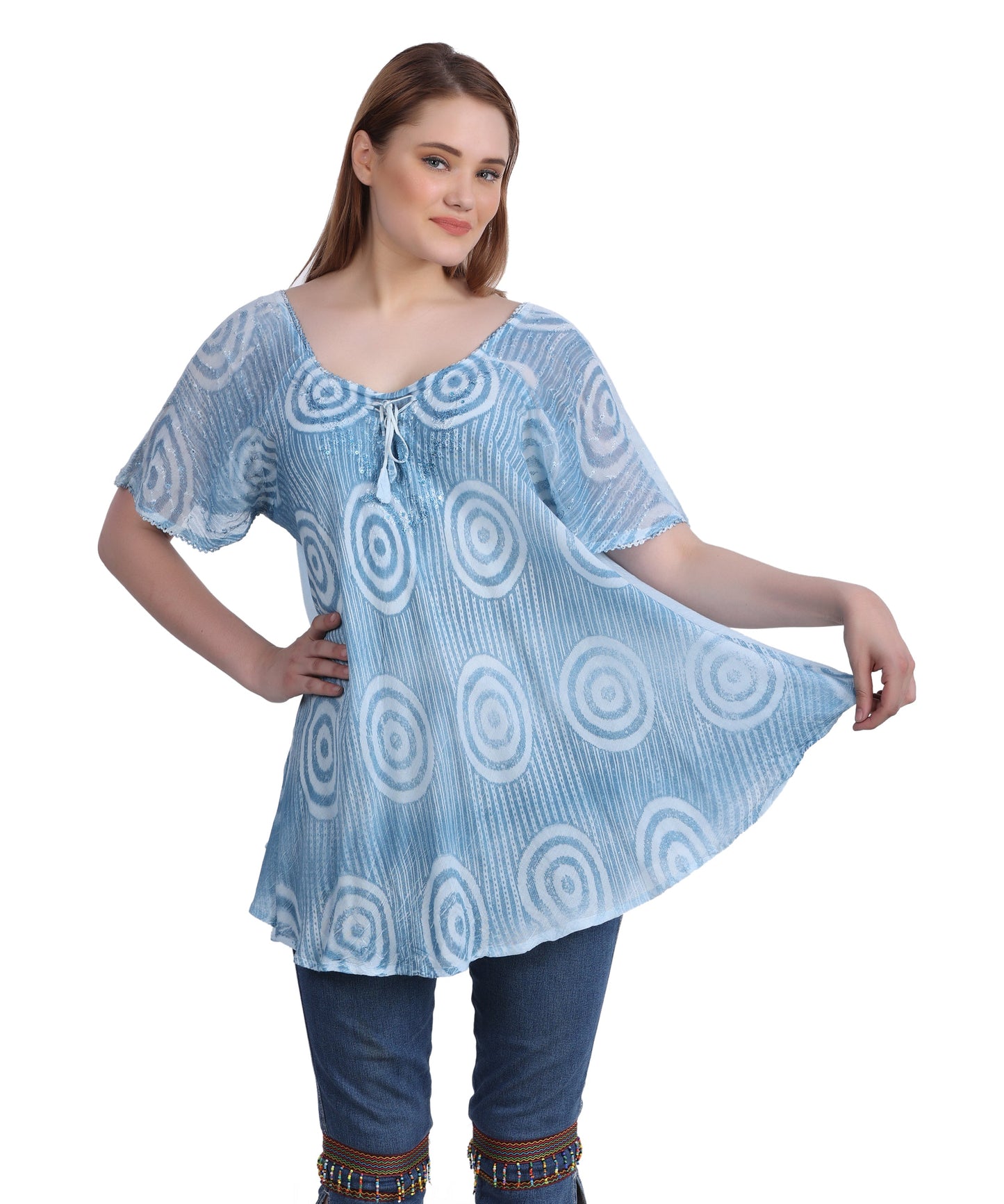 Swirl Tie Dye Cap Sleeve Blouse 302175