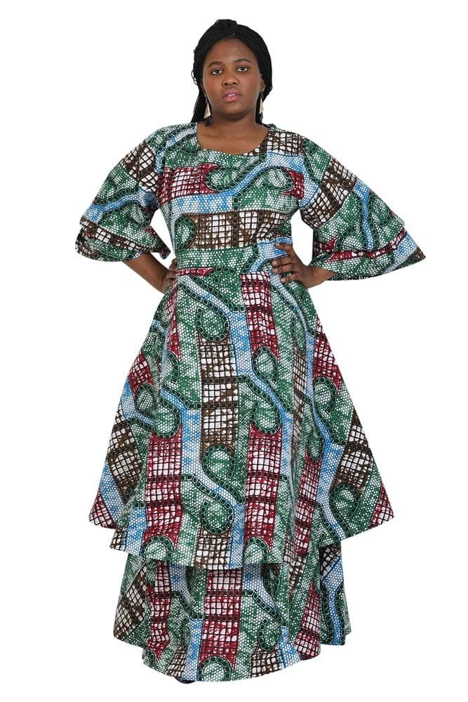 Three Quarter Sleeve Multi Layered African Print Dress 2247