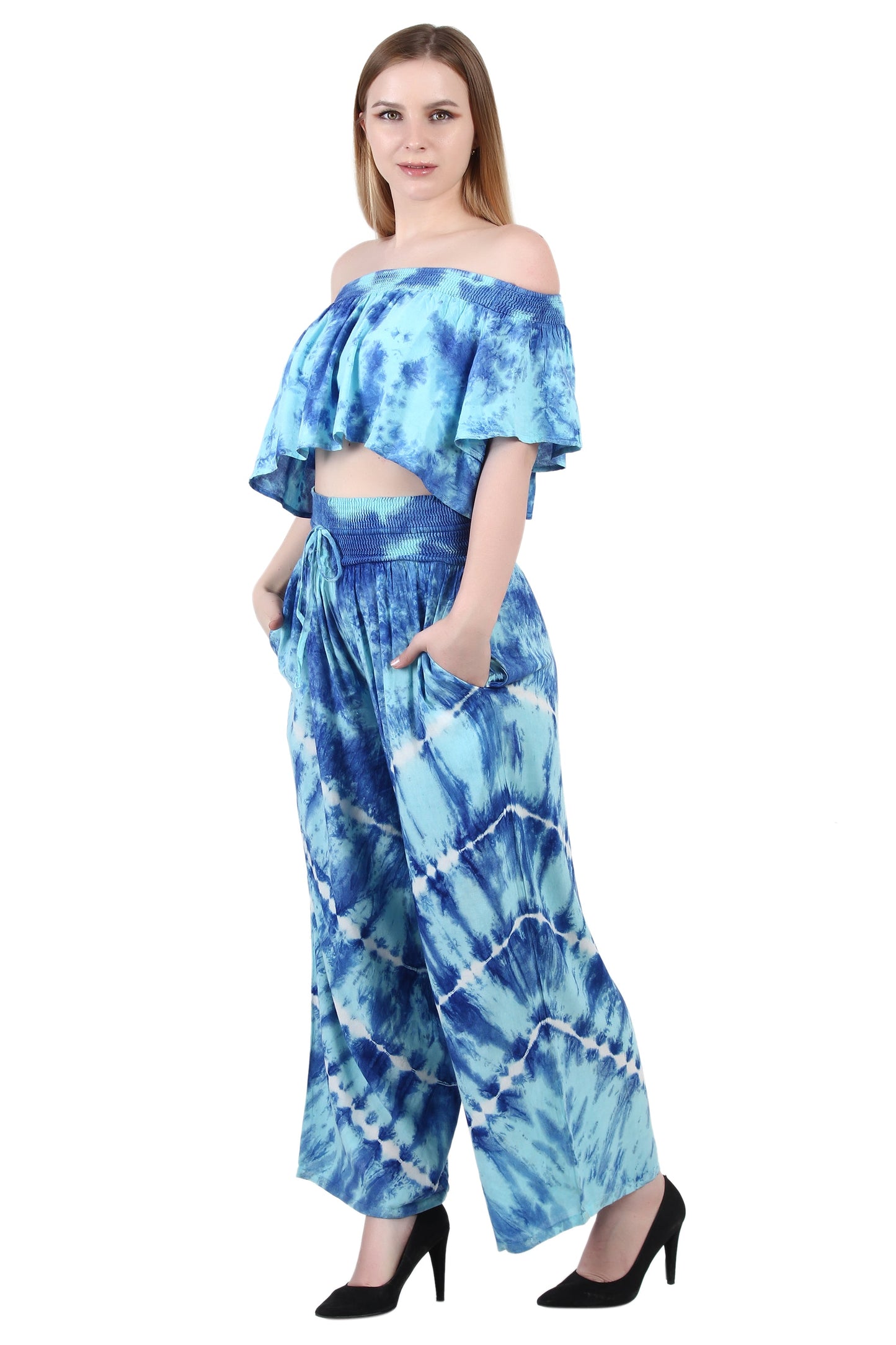 Tie Dye Off Shoulder Top & Pant Set WS-7010