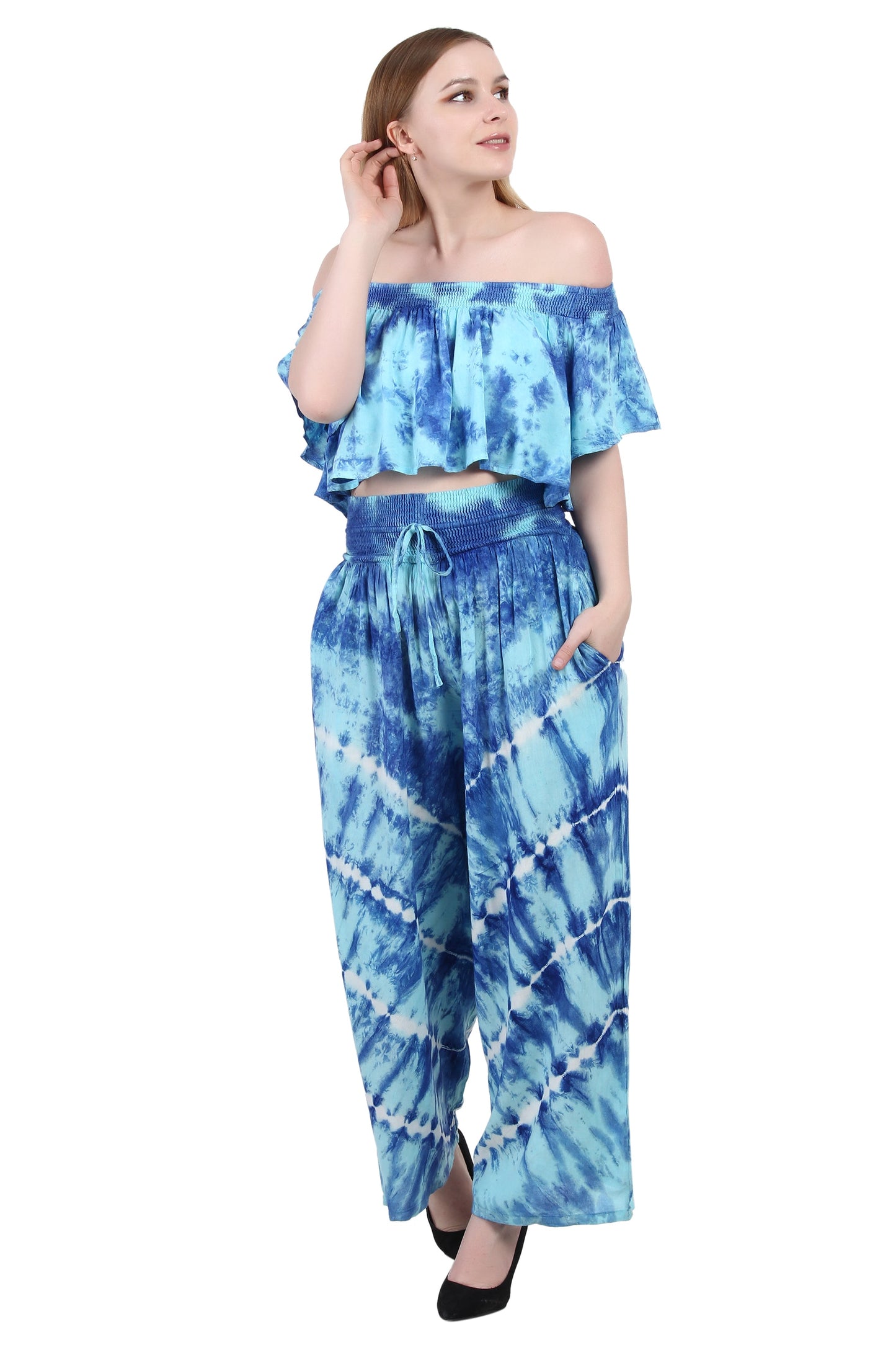 Tie Dye Off Shoulder Top & Pant Set WS-7010