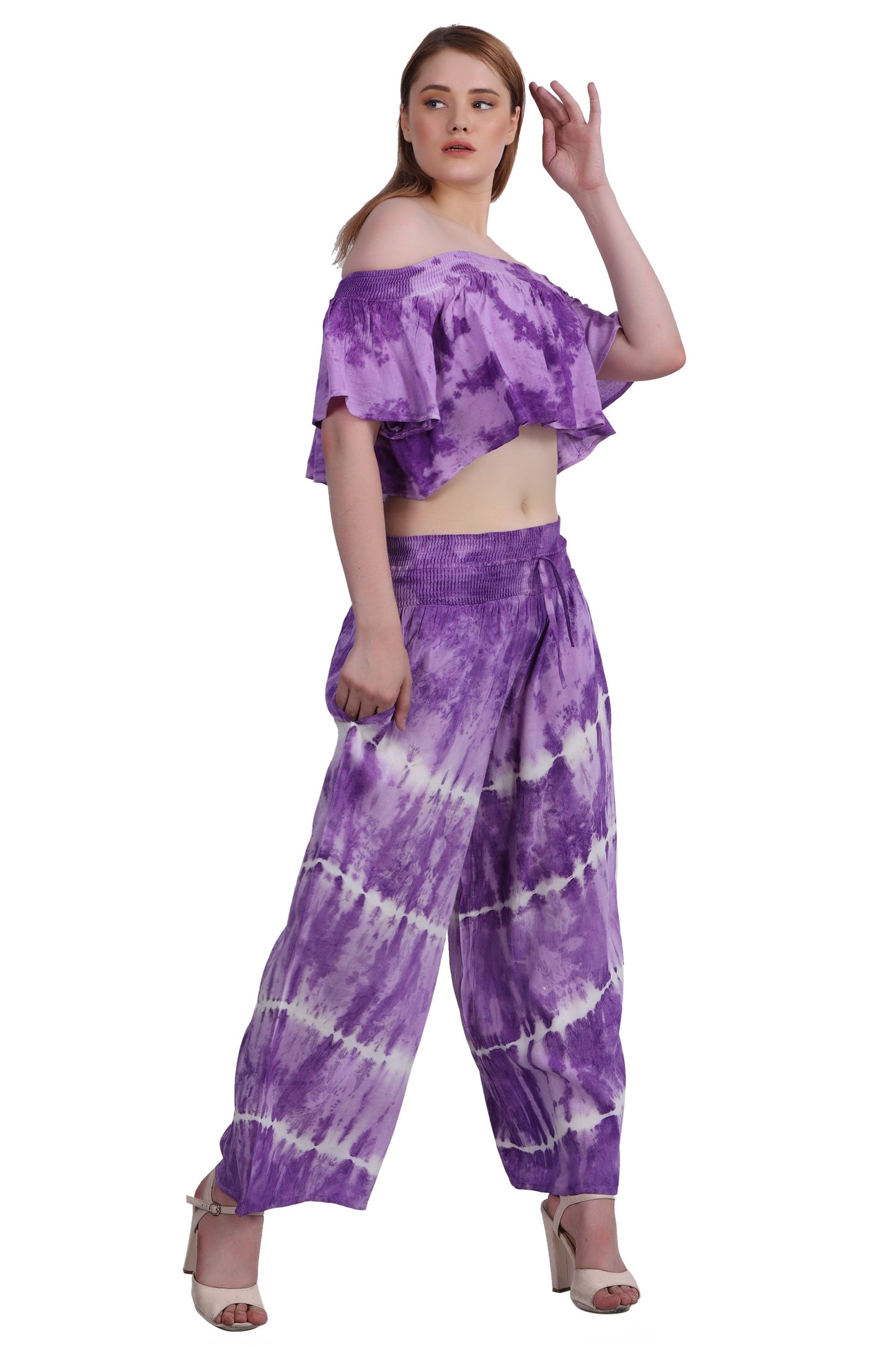 Tie Dye Off Shoulder Top & Pant Set WS-7010