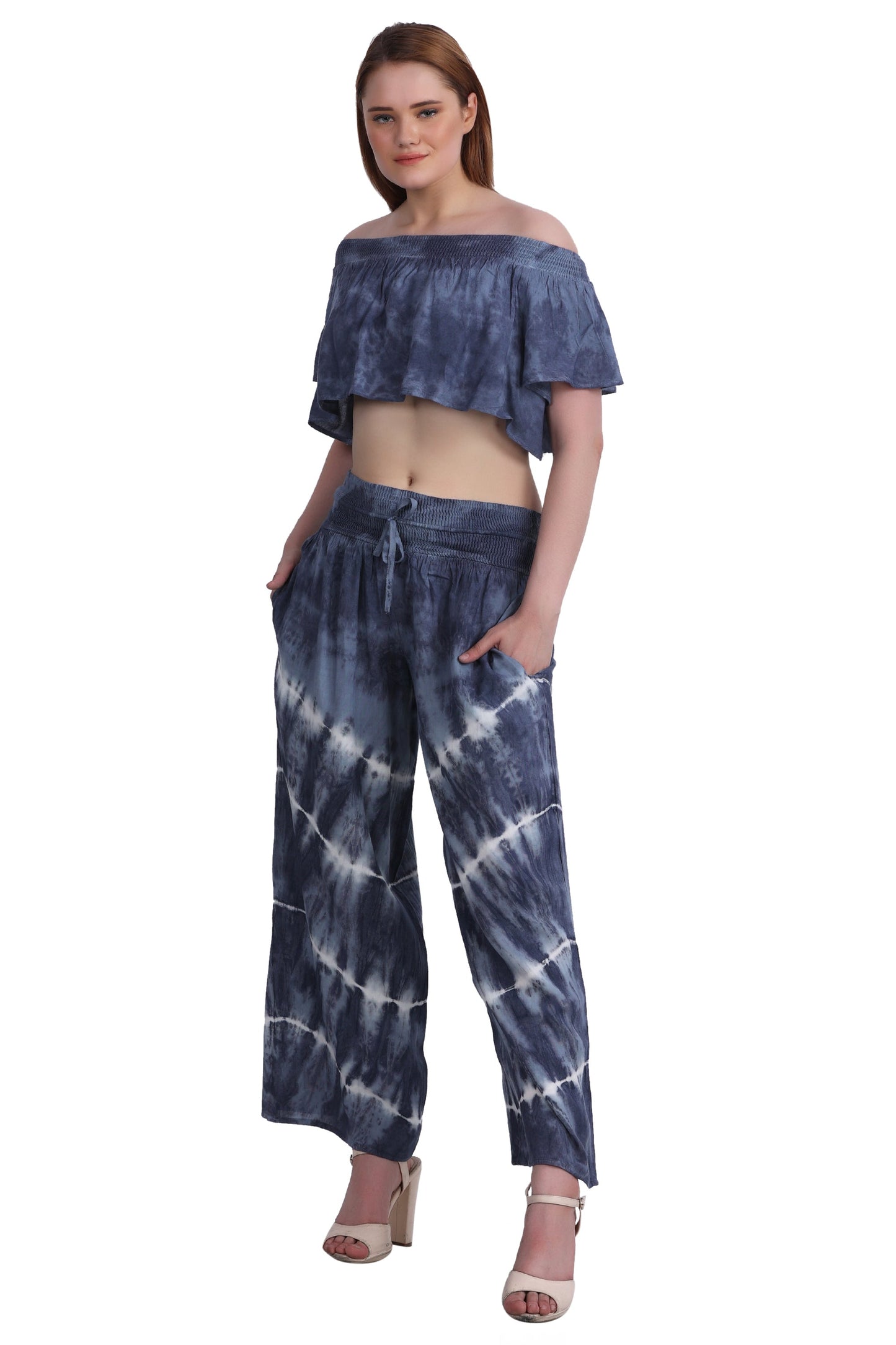 Tie Dye Off Shoulder Top & Pant Set WS-7010