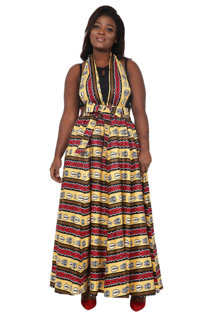 Tribal African Print Long Maxi Skirt Elastic Waist 16317-90