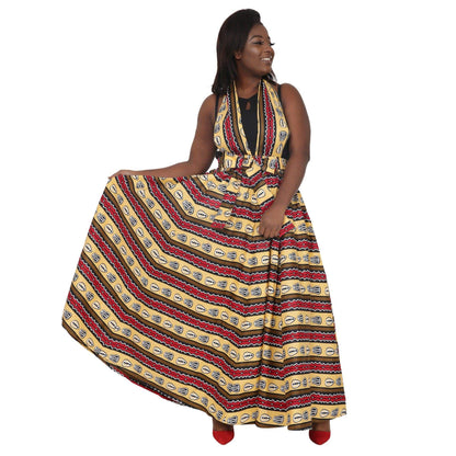 Tribal African Print Long Maxi Skirt Elastic Waist 16317-90