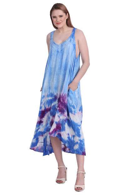 V-Neck Tie Dye Beach Dress w/ Pockets 482195CCT