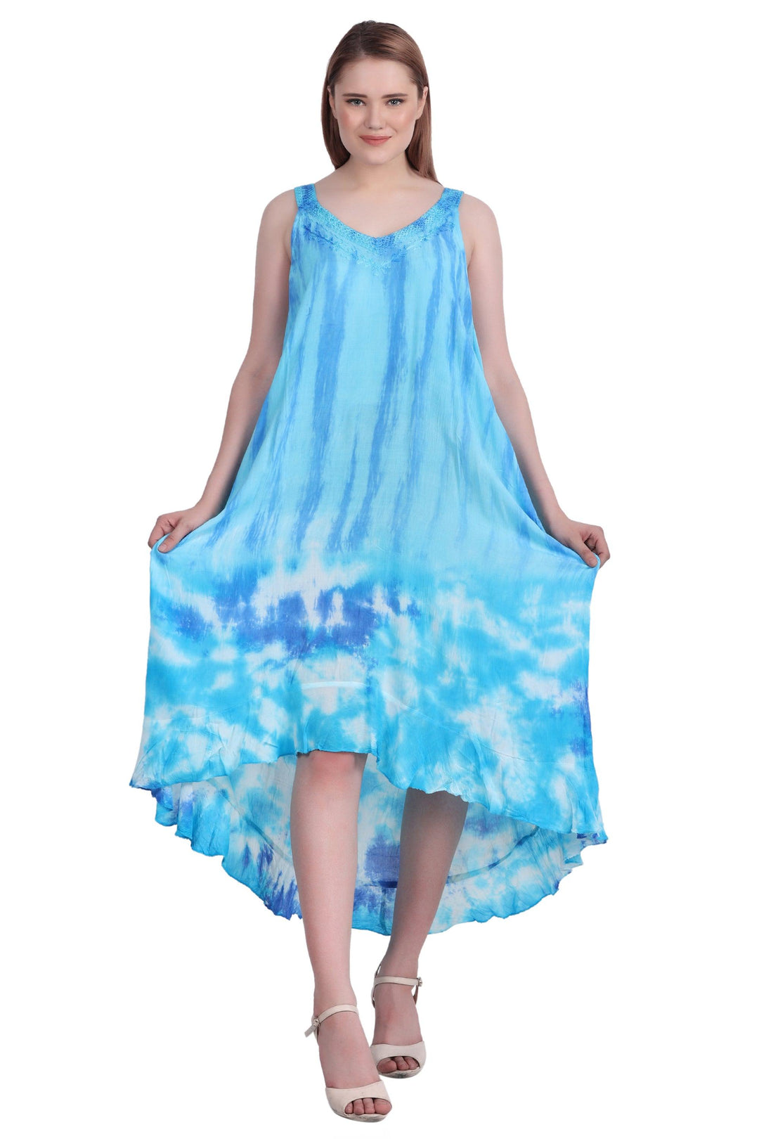 V-Neck Tie Dye Beach Dress w/ Pockets 482195CCT