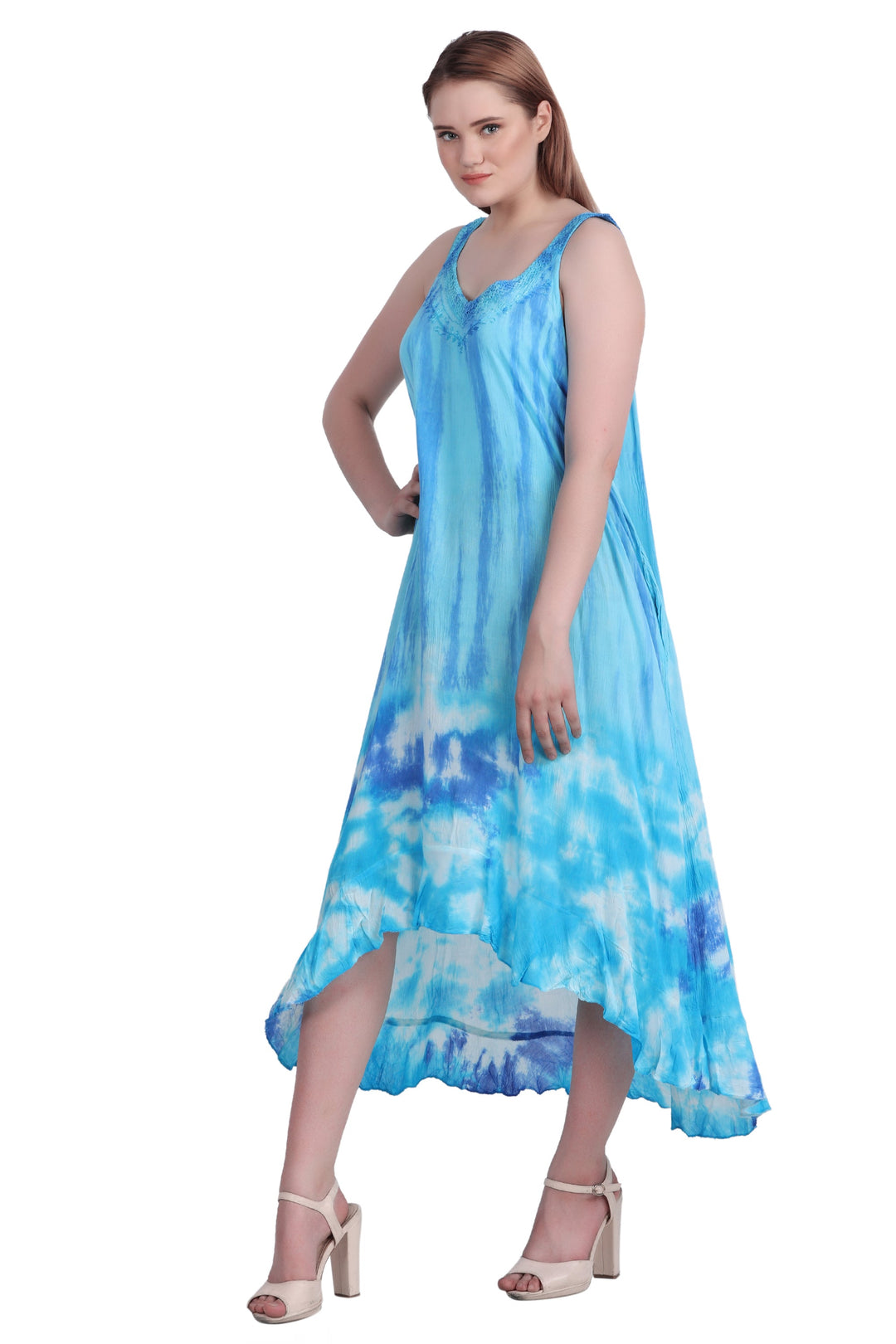 V-Neck Tie Dye Beach Dress w/ Pockets 482195CCT