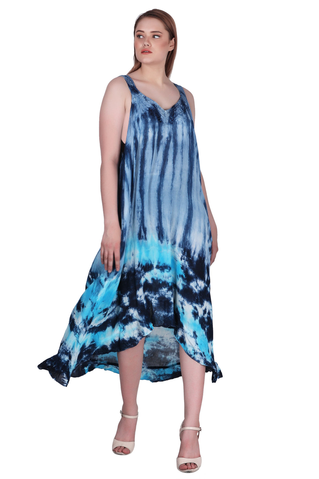 V-Neck Tie Dye Beach Dress w/ Pockets 482195CCT