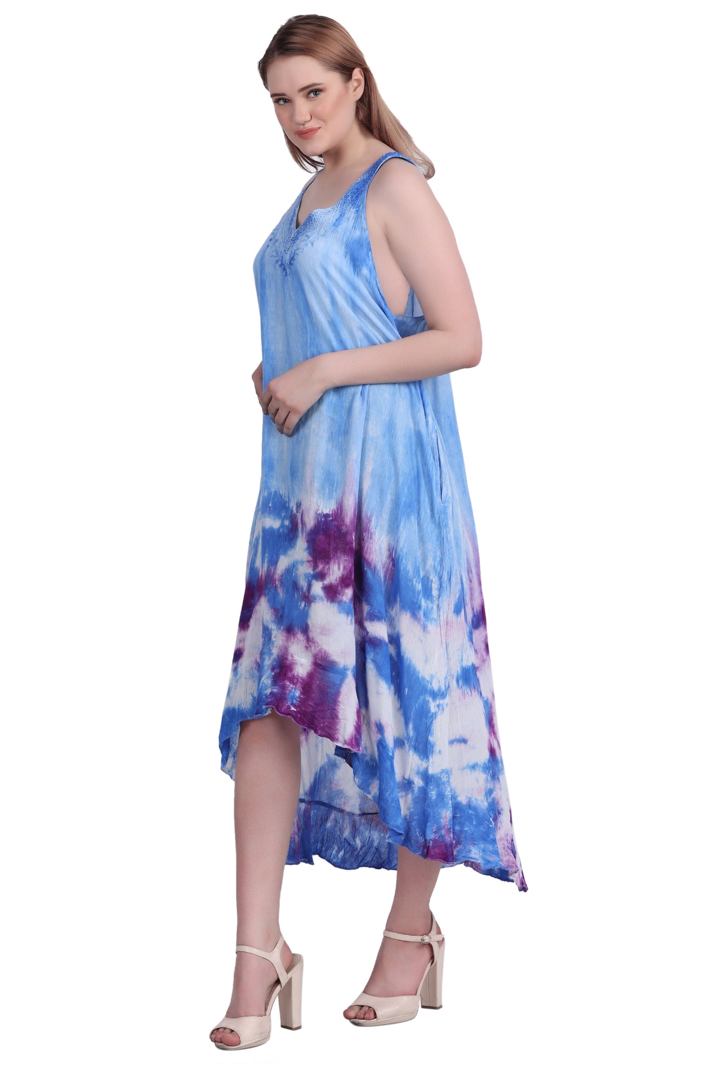 V-Neck Tie Dye Beach Dress w/ Pockets 482195CCT