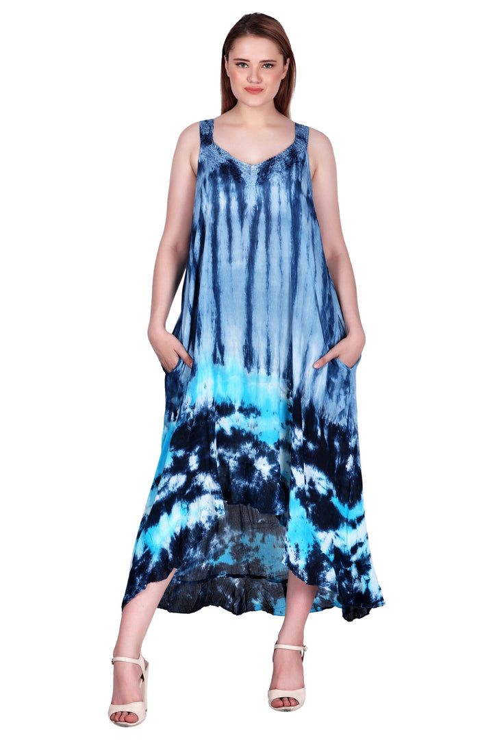 V-Neck Tie Dye Beach Dress w/ Pockets 482195CCT