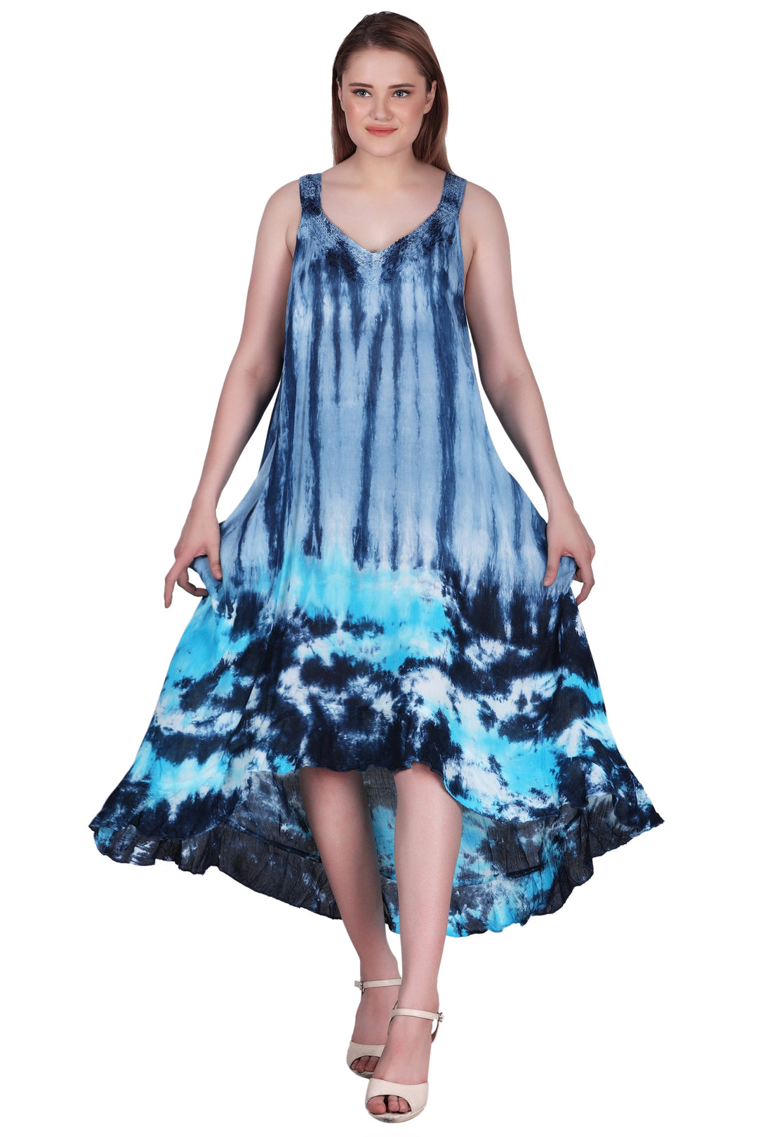 V-Neck Tie Dye Beach Dress w/ Pockets 482195CCT