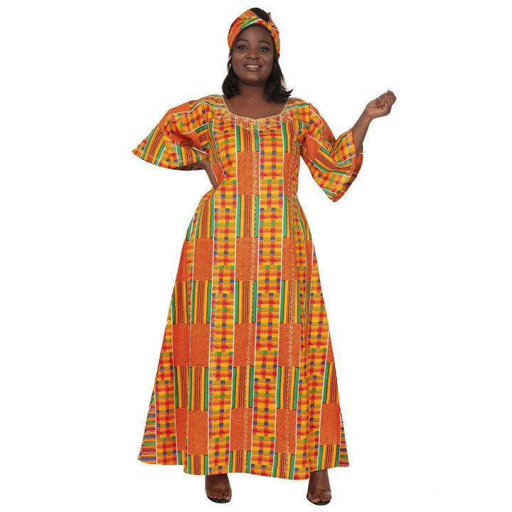 3/4 Sleeve Kente Dress AD2283 - Advance Apparels Inc