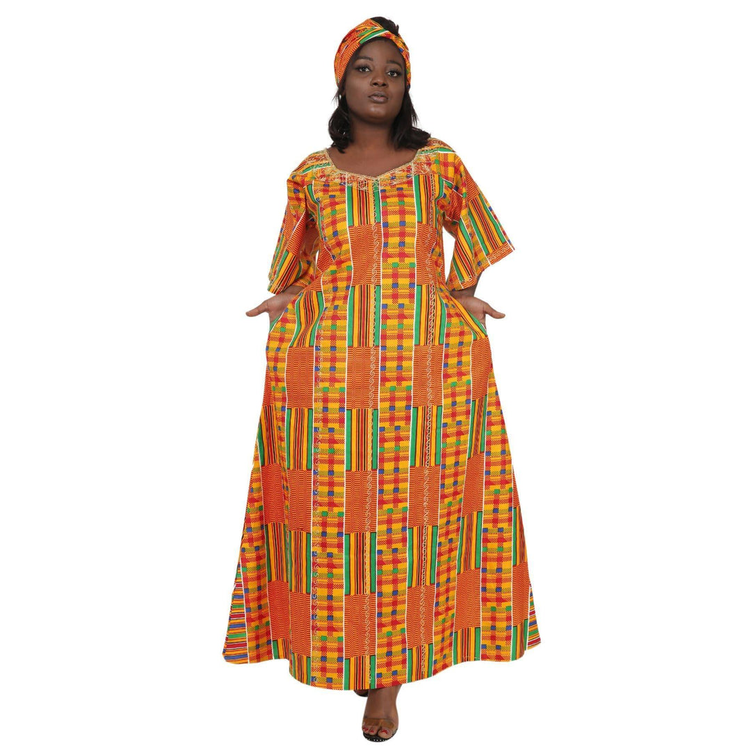 3/4 Sleeve Kente Dress AD2283 - Advance Apparels Inc