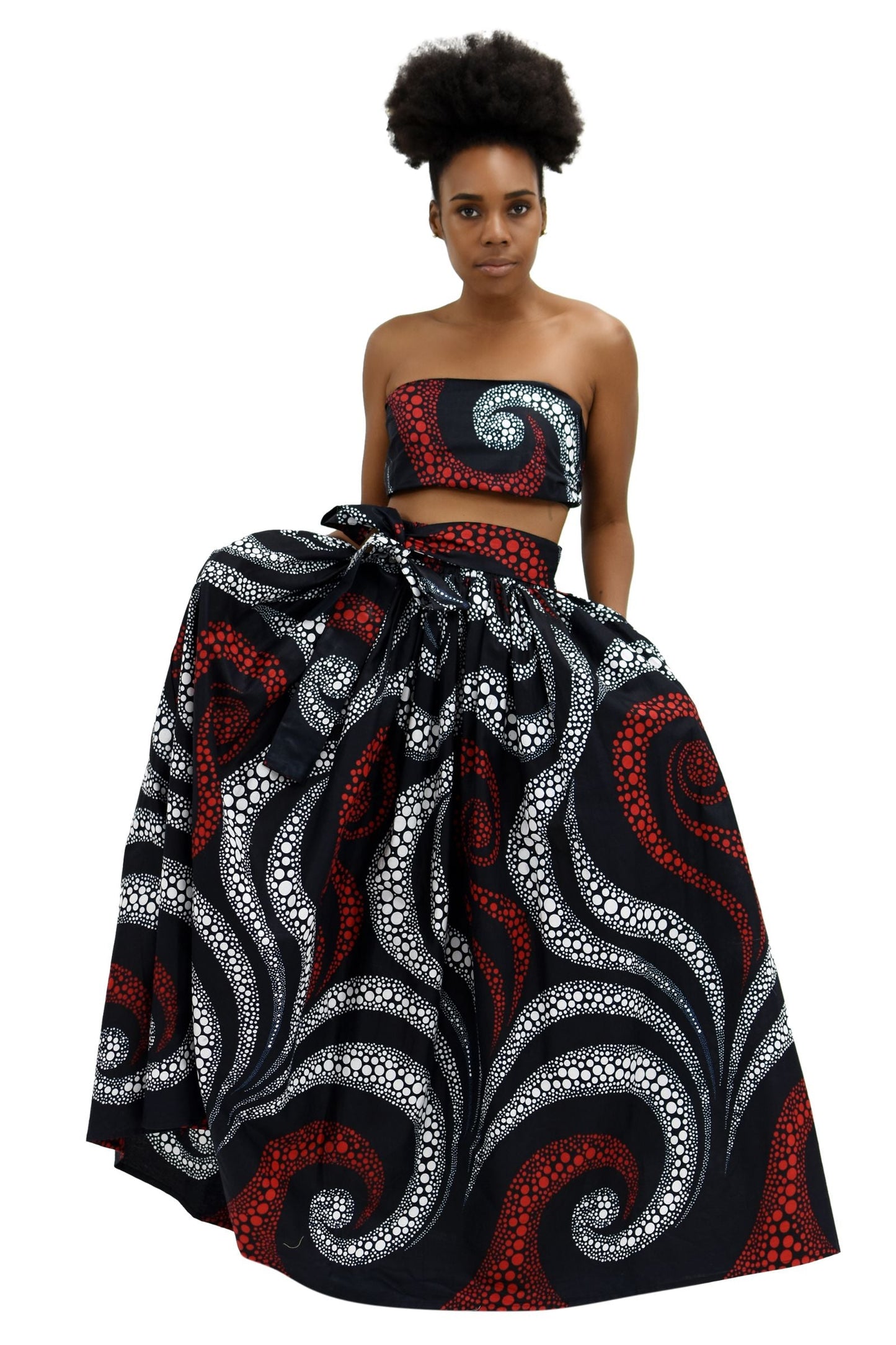 Mystical Red African Print Maxi Skirt Elastic Waist 16317-28