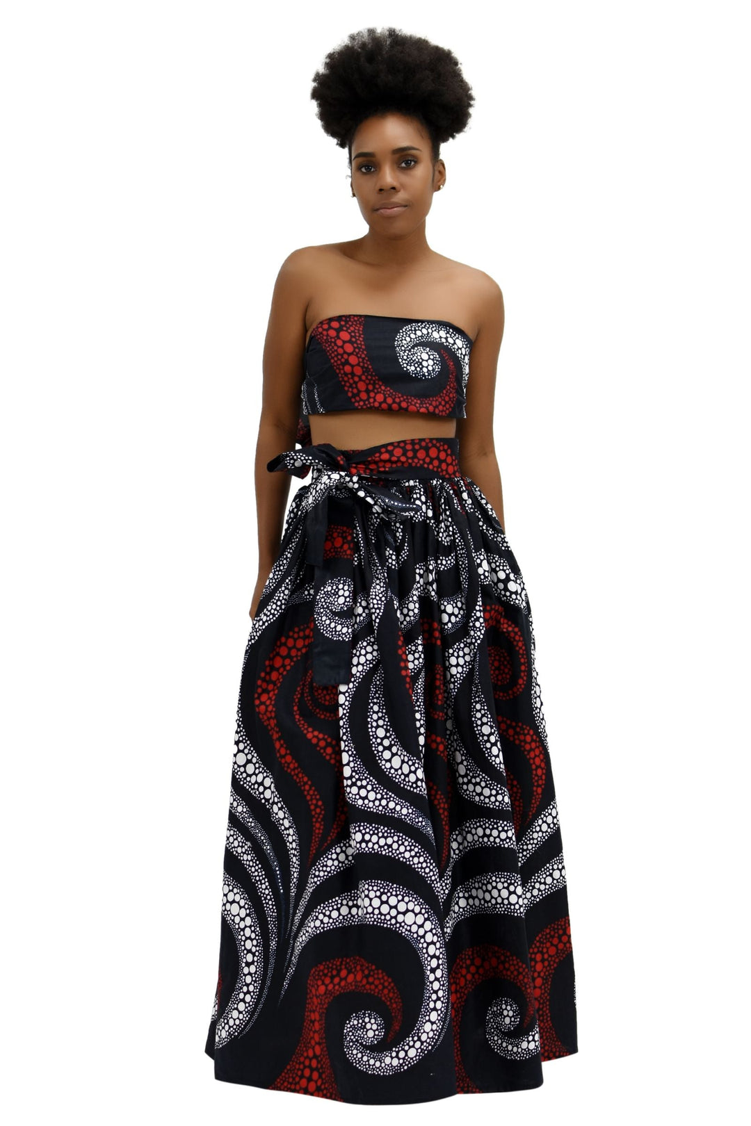 Mystical Red African Print Maxi Skirt Elastic Waist 16317-28